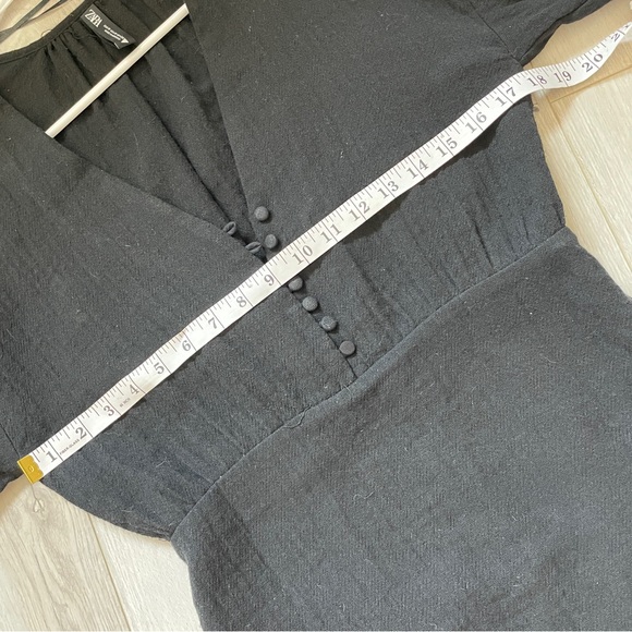 Zara Voluminous Cotton Gauze V Neck Puff Sleeve Mini Dress Black (Medium) party - Picture 4 of 8